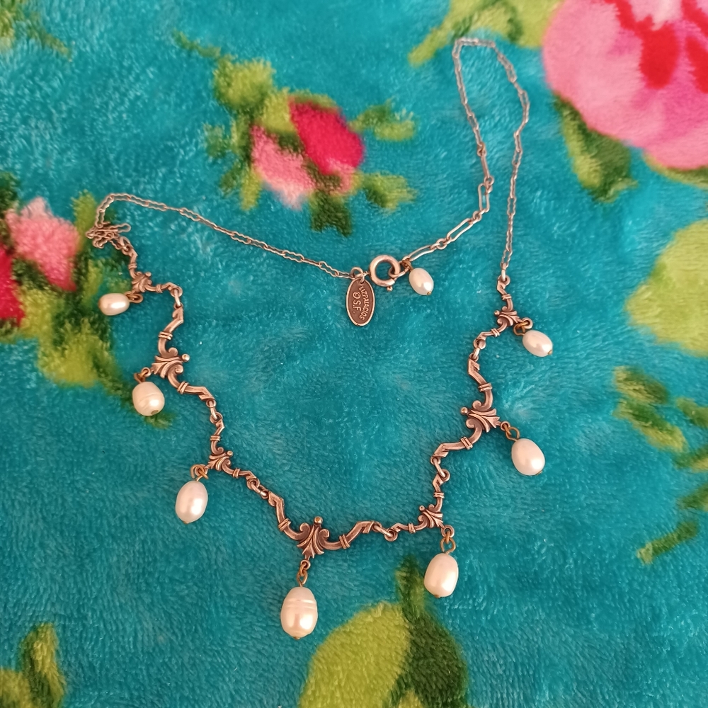 Liz Palacios real pearl and silver tone necklace